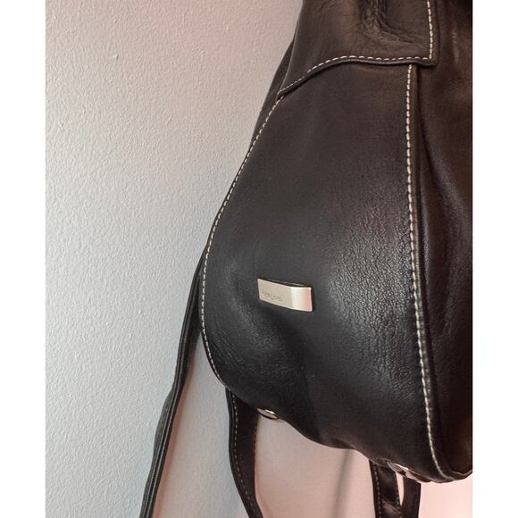 Vintage PERLINA Backpack Black Leather SnapTop Handle Adjustable Strap Handbag main image 12
